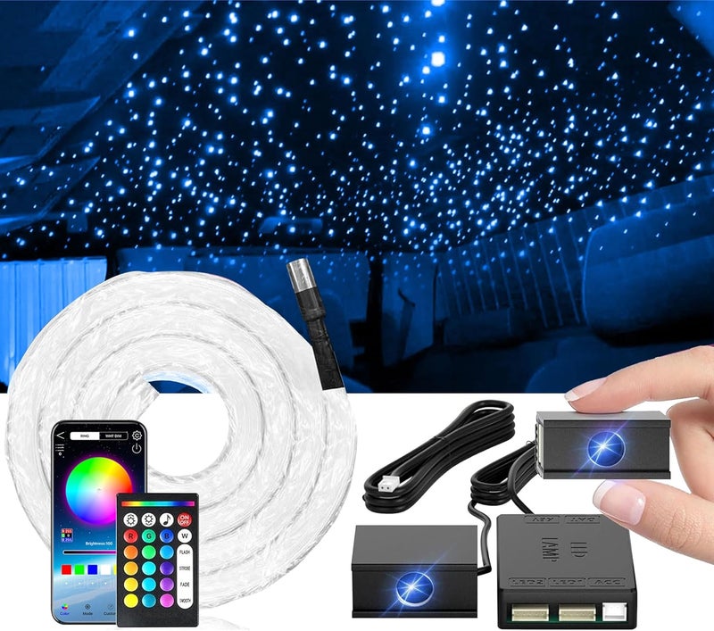 VASTFIRE Split Starlight Headliner Kit - 400pcs 0.02in 4.9ft Fiber Optic RGBW Star Lights for Car with 2 Light Heads 16W Engine Easy to Hide,Flexible Wiring,APP/Remote Control for Car Roof Ceiling - Image 1